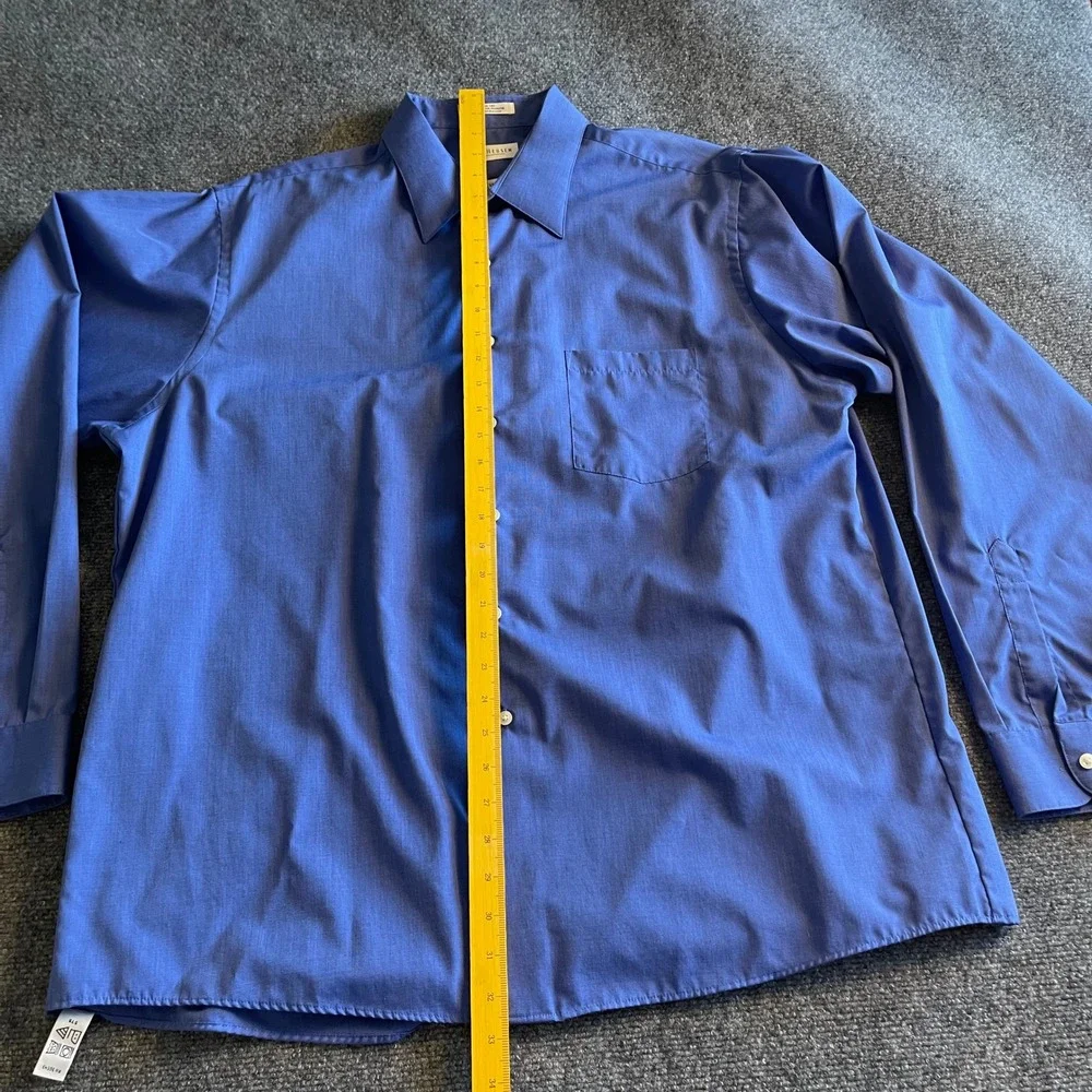 Van Heusen Mens Blue End On End Dress Shirt Wrinkle Free 17.5 36/37 Long Sleeve - Picture 4 of 6